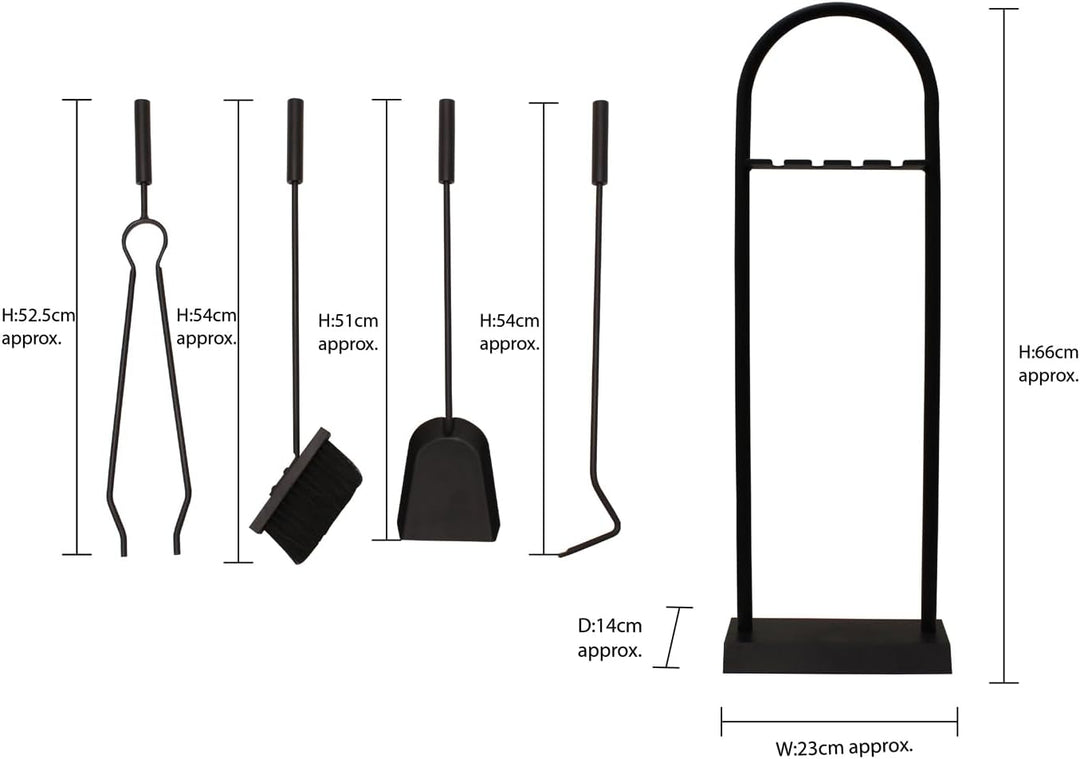 JVL Lambeth modernes Kaminbesteck Arch Werkzeug Set, Stahl, schwarz, 23 x 14 x 66 cm, 4 Stück
