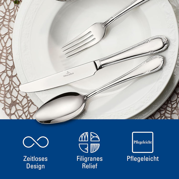 Villeroy & Boch - Mademoiselle Besteckset 24-teilig Silber, Spülmaschinenfest, Besteck Set für 6 Per