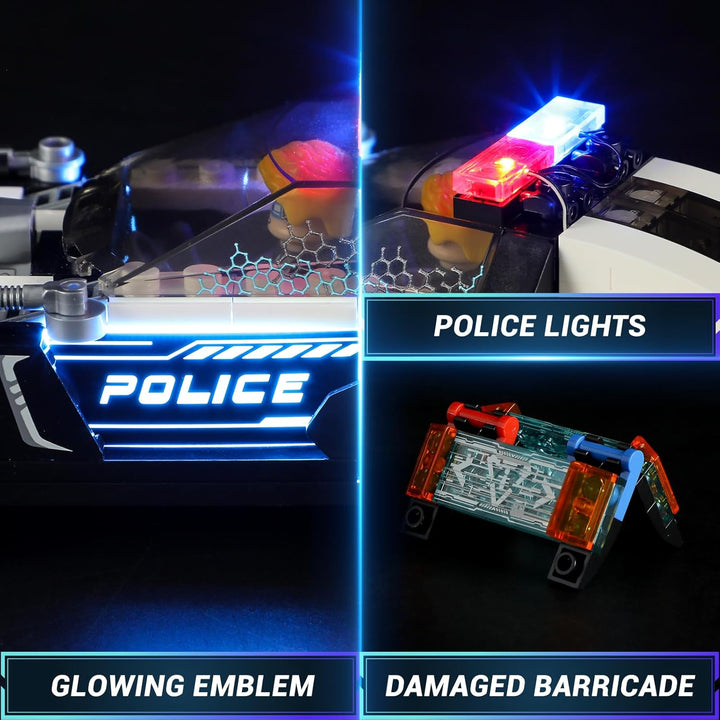 FUNWHOLE Polizeistreifenwagen Beleuchtetes Baustein-Set - Cyberpunk Stadt-Autojagd Spielset mit Poli