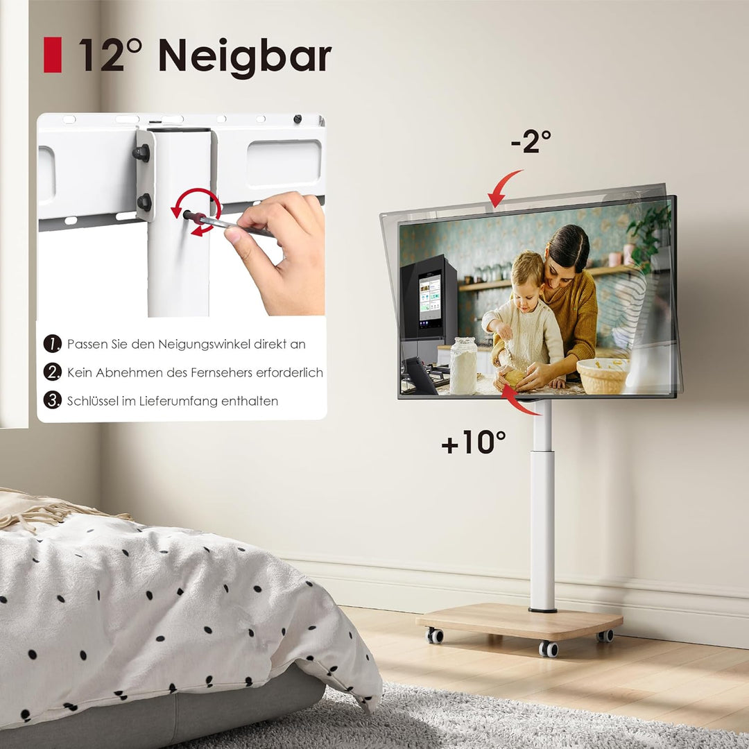 AOKCOS TV Ständer Rollbar mit Holzablage, Fernsehständer auf Rollen für 32-65 Zoll Fernseher, TV Bod