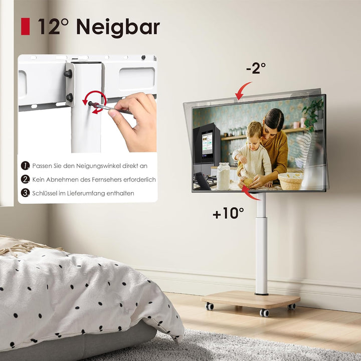AOKCOS TV Ständer Rollbar mit Holzablage, Fernsehständer auf Rollen für 32-65 Zoll Fernseher, TV Bod