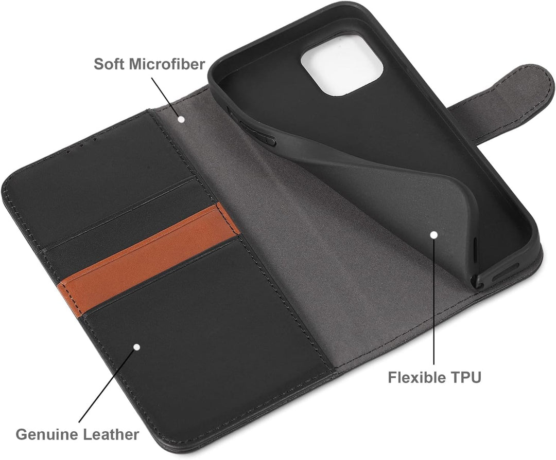 LENSUN Echtleder Hülle für iPhone 12 Pro Max, Handyhülle [Echtes Leder][Magnetverschluss][RFID Schut