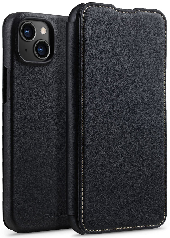 STILGUT Book Case kompatibel mit iPhone 14 Plus (6.7") Hülle aus Leder zum Klappen, Klapphülle, Hand