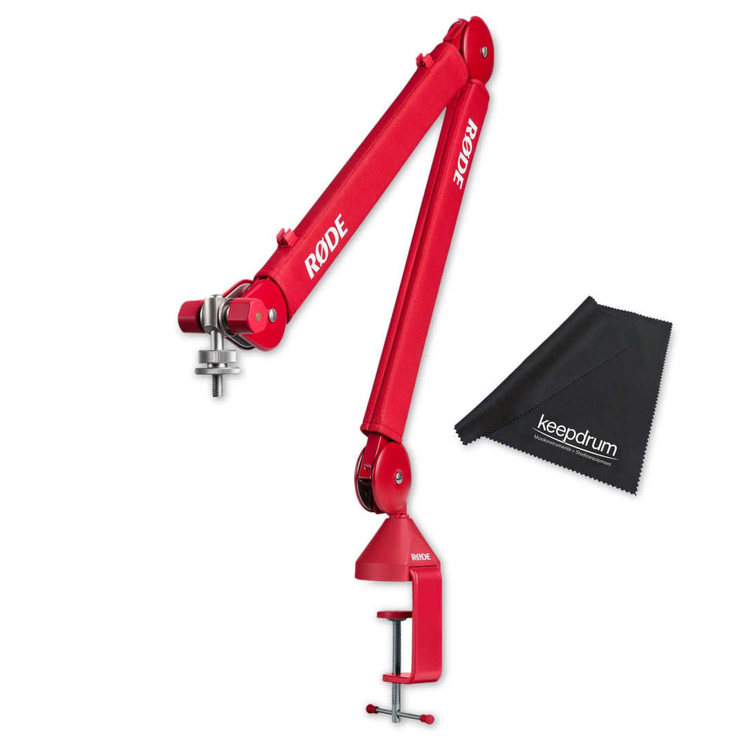 Rode PSA1+ Plus Tisch-Mikrofonarm Gelenkarm Rot mit keepdrum Mikrofasertuch PSA1+ Plus mit Mikrofase