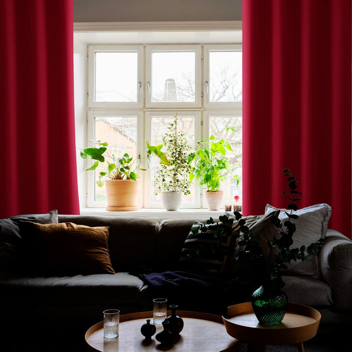 JIUZHEN Blickdicht Vorhänge Gardinen Ösenvorhang für Schlafzimmer Wohnzimmer,Rot Verdunkelungsvorhan