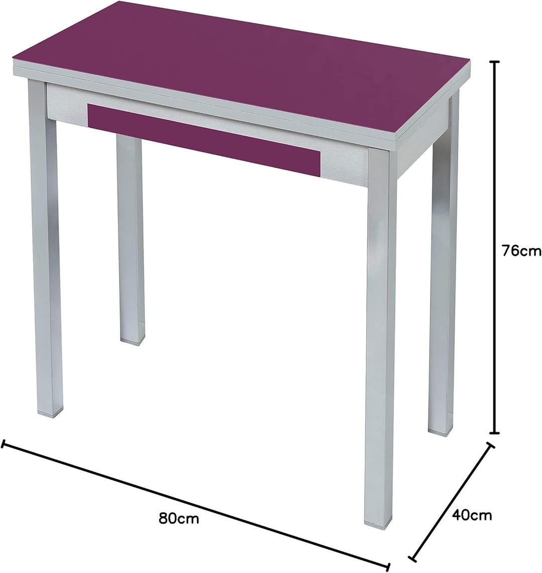 ASTIMESA - Küchentisch mit Schublade - Tisch mit Glasplatte in Aubergine - Minimalistisch - Gestell