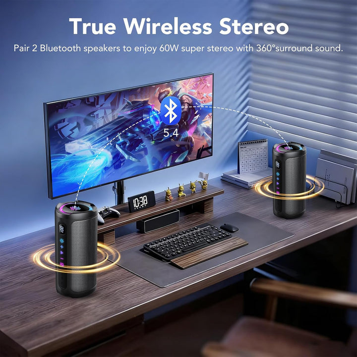 aowoka 2026 Bluetooth Lautsprecher mit Licht, 20W Musikbox Tragbarer Bluetooth Box, verbesserter Bas