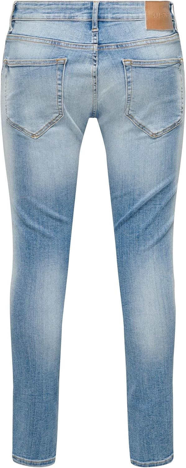 Herren O&S Skinny Fit Jeans Basic Hose Denim Pants ONSWARP Stretch Tapered Trousers 30W / 34L Light