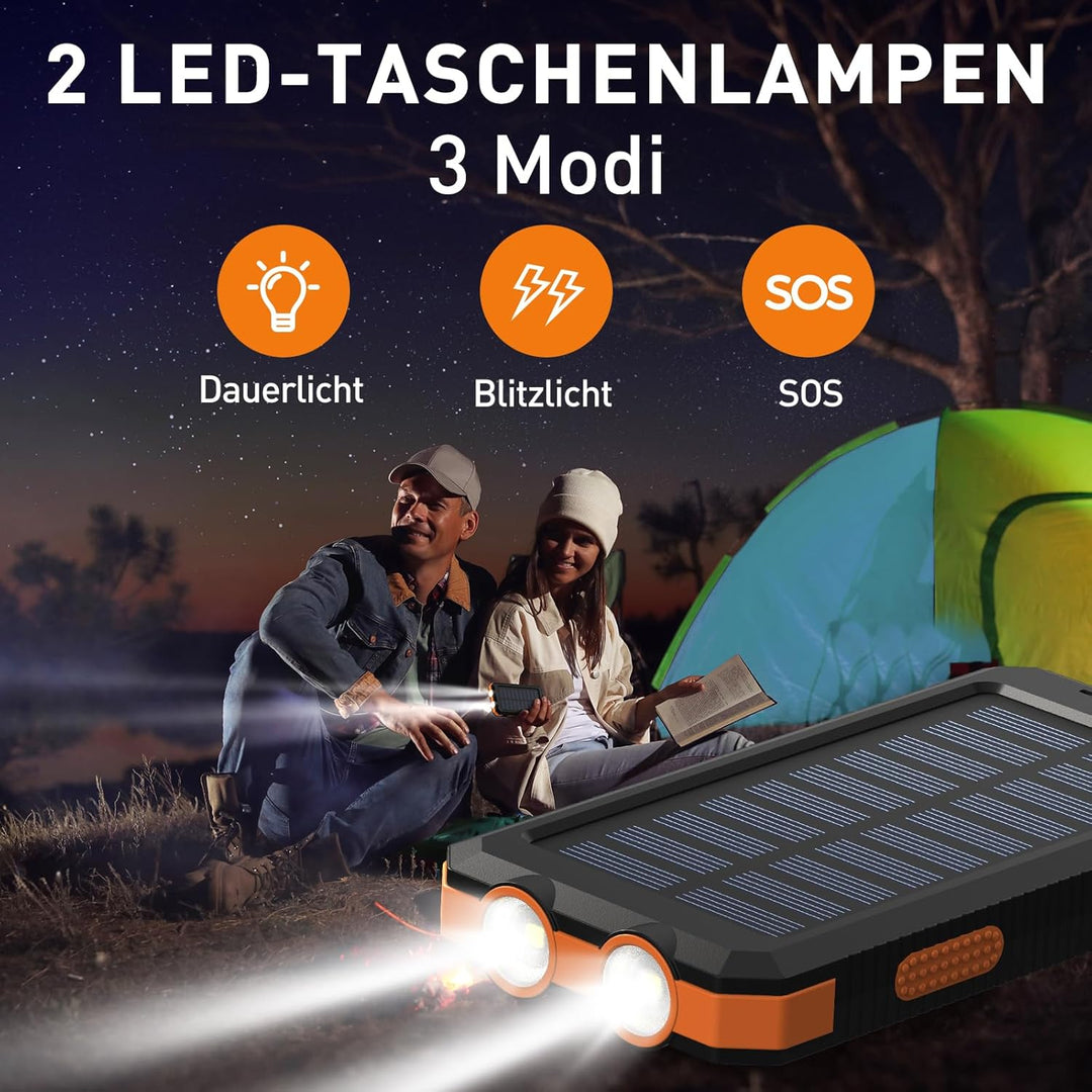Vikeri Solar Powerbank 26800mAh, Powerbank Solar Wasserdichtes USB C Externer Akku mit 4 Outputs, Po