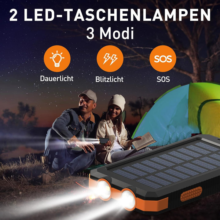 Vikeri Solar Powerbank 26800mAh, Powerbank Solar Wasserdichtes USB C Externer Akku mit 4 Outputs, Po
