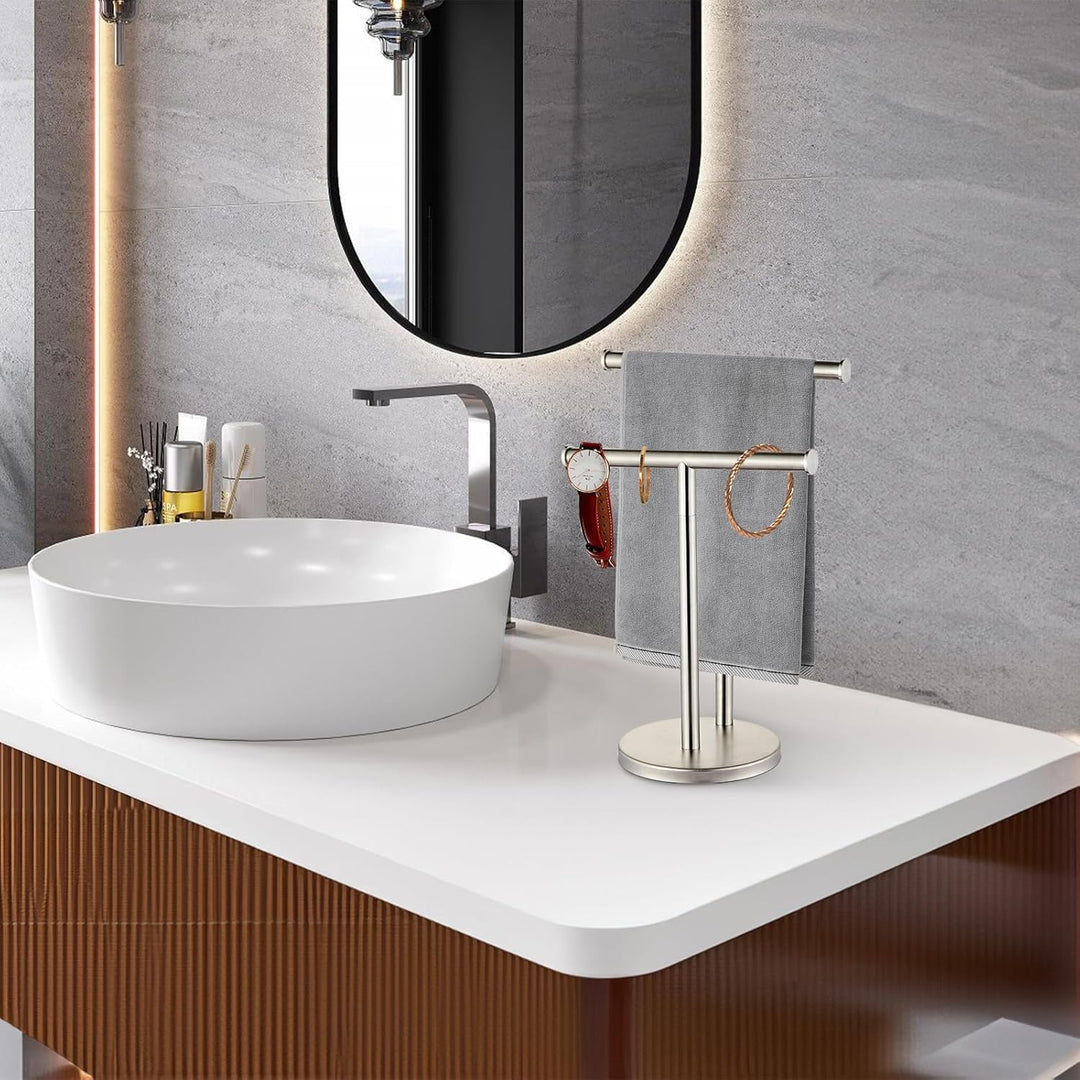 Hand Tower Holder Stand, Bodenstehende T-förmige Doppelschicht Handtuch SUS304 Edelstahl Badezimmer