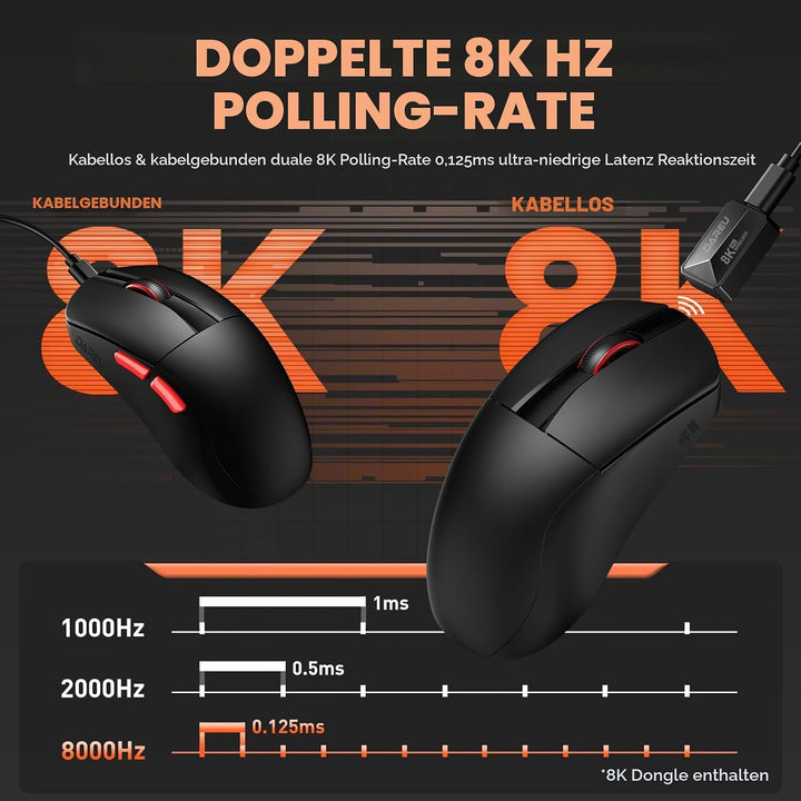 DAREU A950 Wing Wireless Gaming Mouse, Ultraleicht 35 g, Dual Polling Rate 8000 Hz, 30 000 DPI Optis