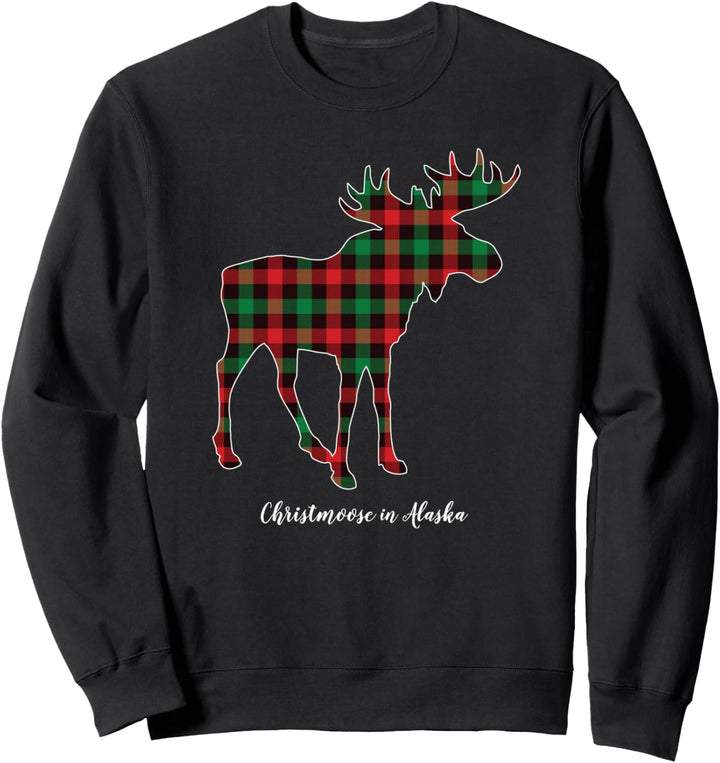 "Christmoose In Alaska" Elch-Büffelrot & grün kariert Sweatshirt