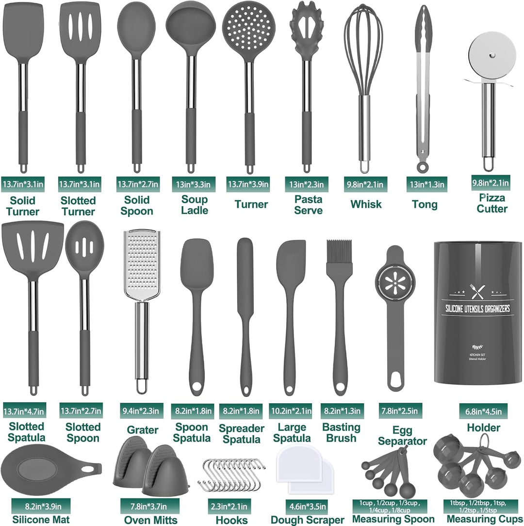 Umite Chef Silikon-Küchen-Kochutensilien-Set, 43-teilig, Silikon-Spatel mit Edelstahlgriff, antihaft