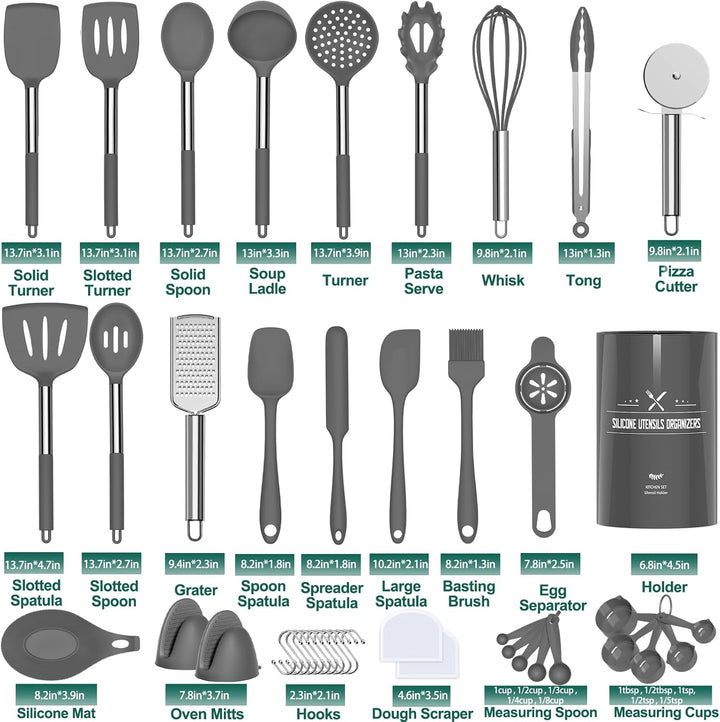 Umite Chef Silikon-Küchen-Kochutensilien-Set, 43-teilig, Silikon-Spatel mit Edelstahlgriff, antihaft
