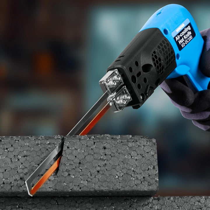 MINOVA Akku-Styrocutter Pro Elektrischer Heissschneider für Stoffe und Seile inklusive Messer und Zu