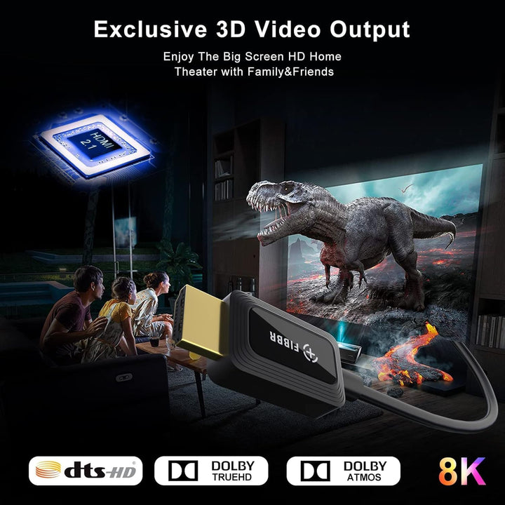 FIBBR 8K HDMI Glasfaserkabel 2M, 48Gbps 8K HDMI 2.1 Kabel/AOC Unterstützung 8K@60Hz, 4K@120Hz/144Hz
