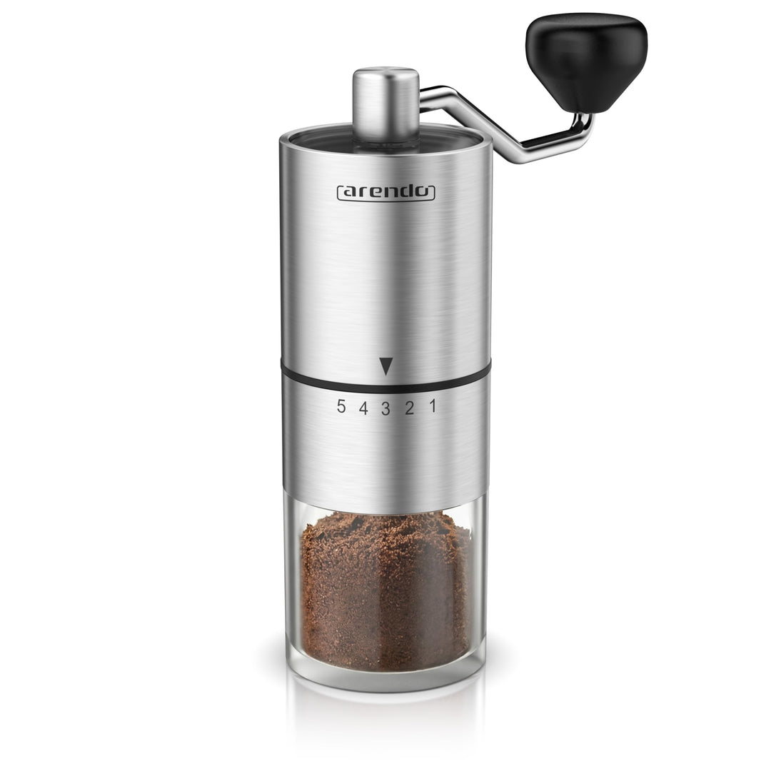 Arendo - Edelstahl Kaffeemühle manuell – Keramikmahlwerk – verstellbarer Mahlgrad 5 Stufen – Handmüh