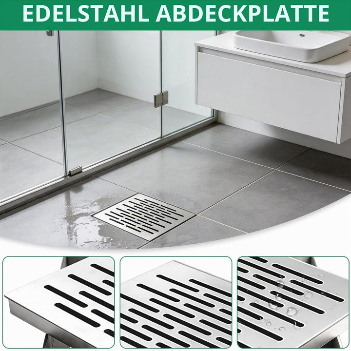 Bodenablauf mit Rahmen, Edelstahl Abflussgitter Quadratisch Bodenablauf Aussenbereich Abfluss Bodena