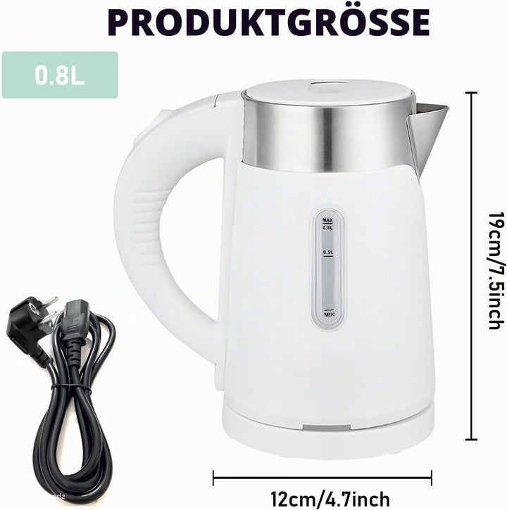0.8L Reisekessel Edelstahl: Kleiner Wasserkocher, Doppelwandiges Design, Reise Wasserkocher, Leise T