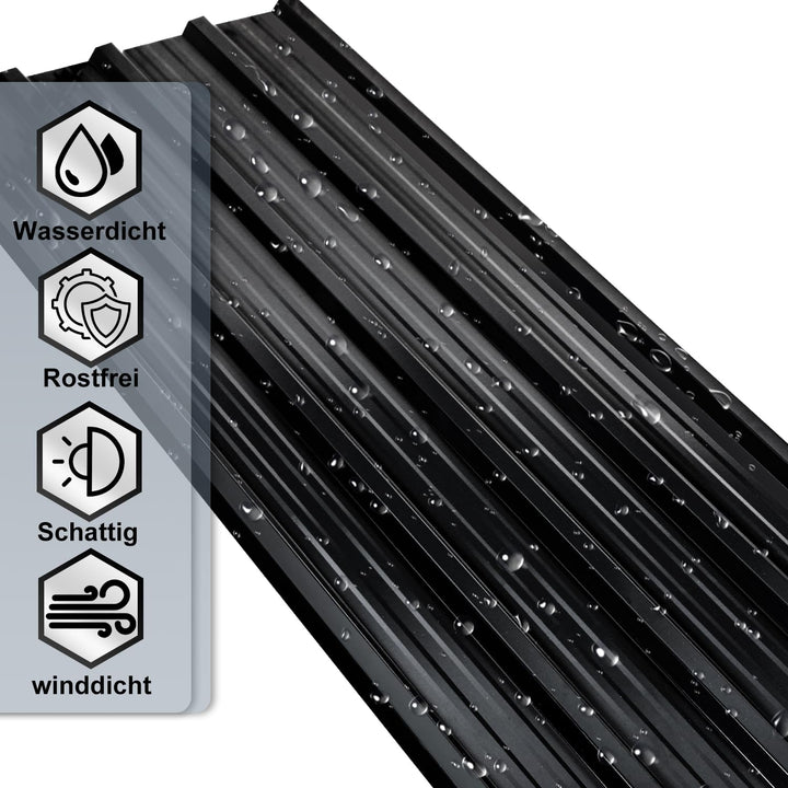 ISOISL Dachblech Trapezblech Dachplatten Anthrazit– 12 Stück Wellblechplatten, 129x46 cm, wasserdich