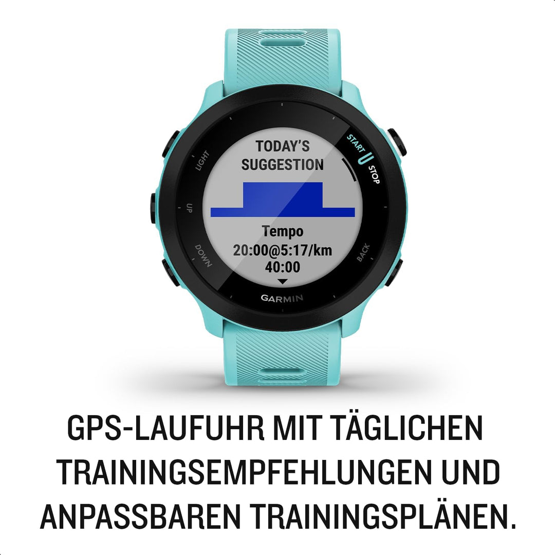 Garmin Forerunner 55 – GPS-Laufuhr mit 1,04“ Always-On-Farbdisplay, täglichen Trainingsempfehlungen,