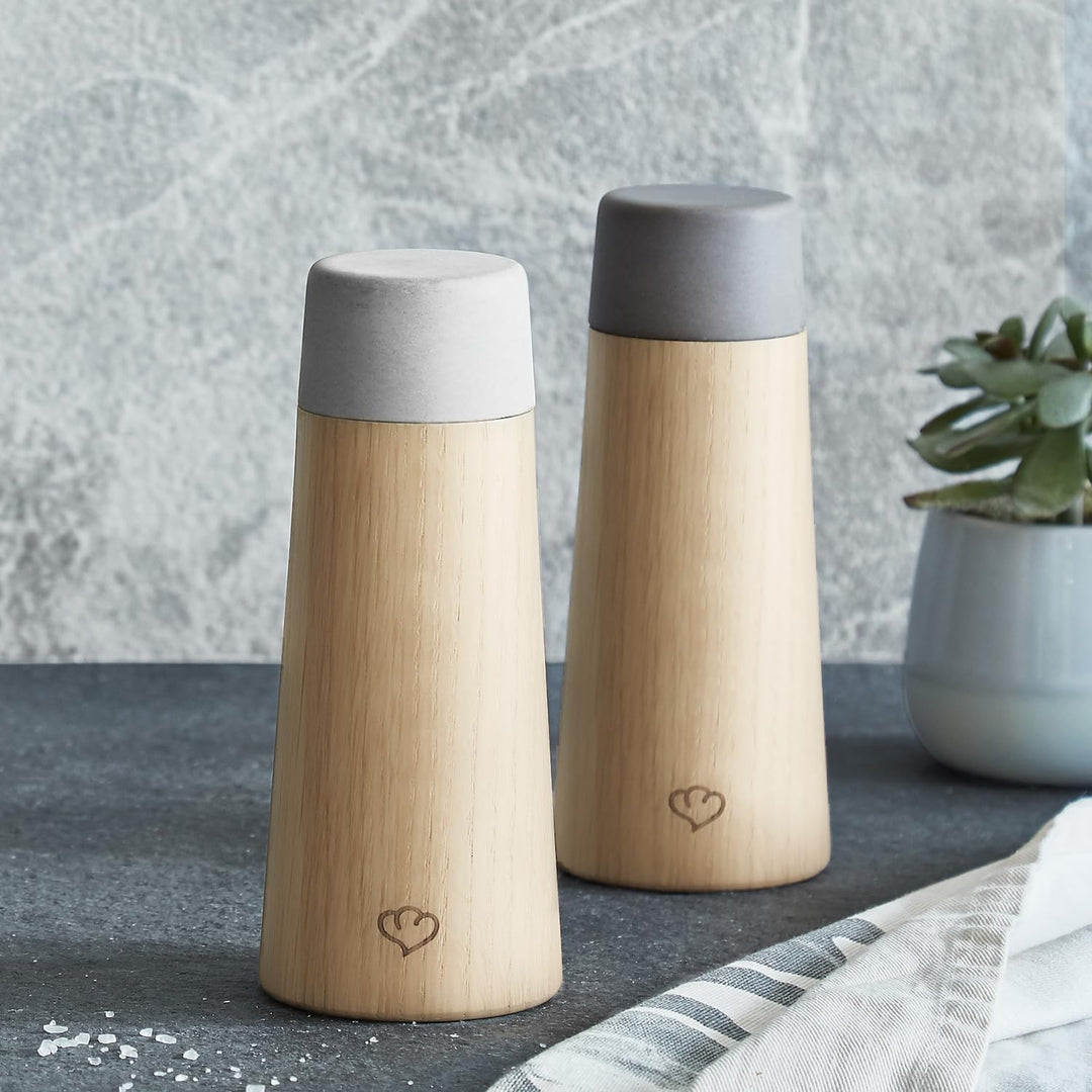 SPRINGLANE Salz & Pfeffermühle 2er Set aus Eichenholz & Beton, Gewürzmühle, Chilimühle, Verstellbare