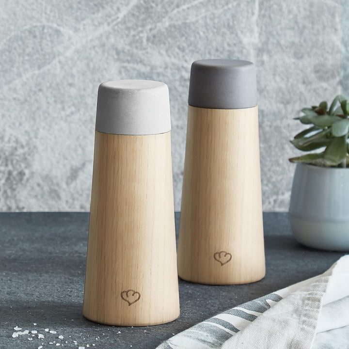 SPRINGLANE Salz & Pfeffermühle 2er Set aus Eichenholz & Beton, Gewürzmühle, Chilimühle, Verstellbare