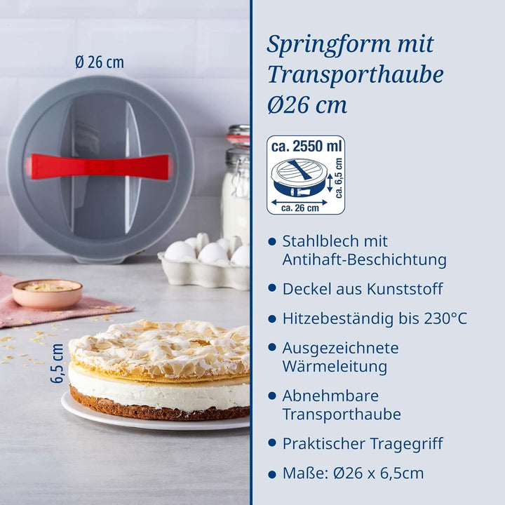 Dr. Oetker Bake & Go Springform mit Haube – Ø 26 cm, Rundes Backblech mit Antihaft, inkl. Deckel Sin