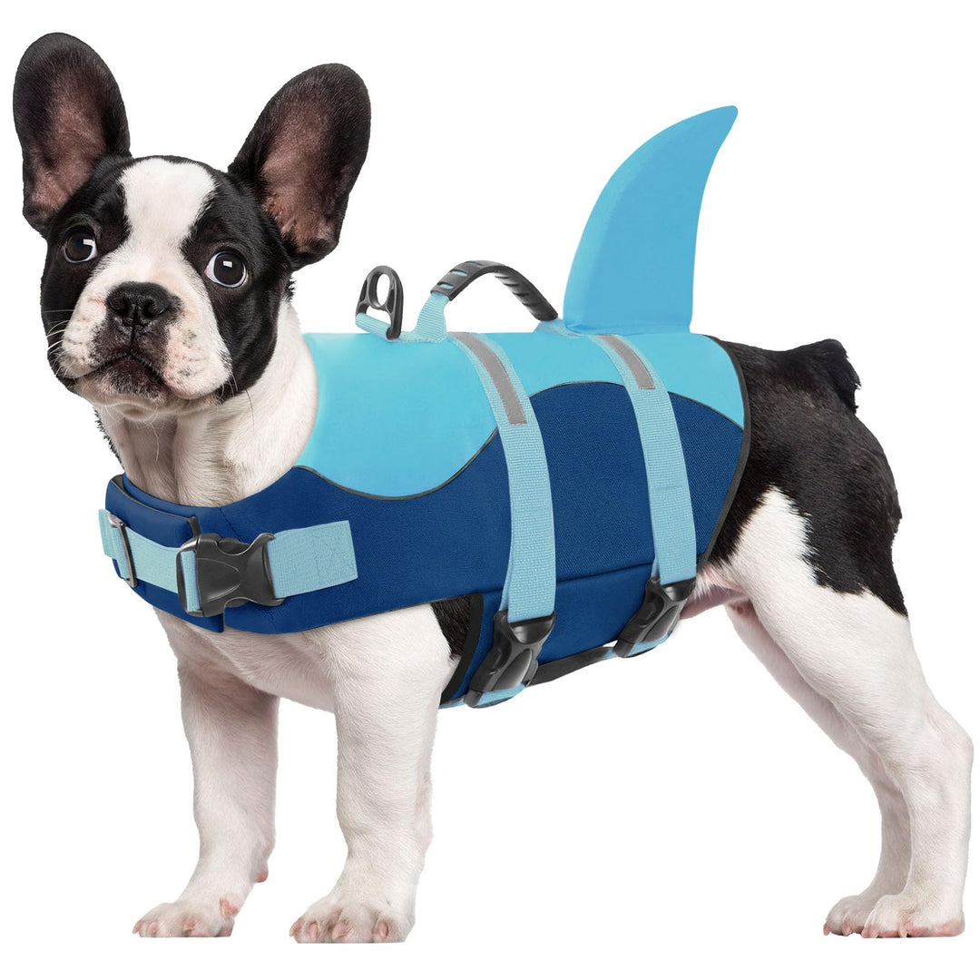 CITÉTOILE Schwimmweste Hund Hai, Hundeschwimmweste mit Griff, Blau, L | Verstellbar Rettungsweste mi