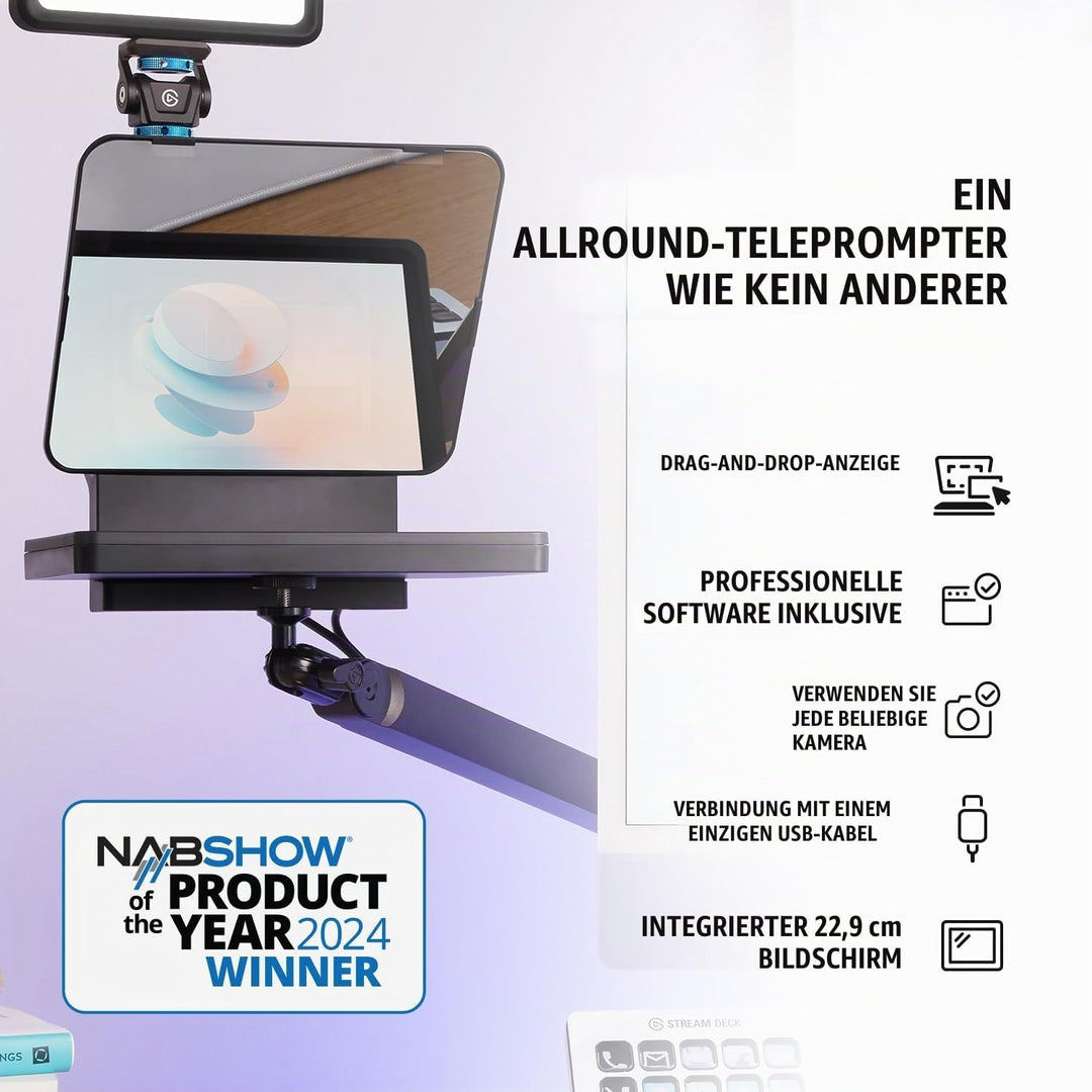 Elgato Prompter/Schwenkhalterung-Bundle – Premium-Teleprompter + Low Profile Arm, kompatibel: DSLR,