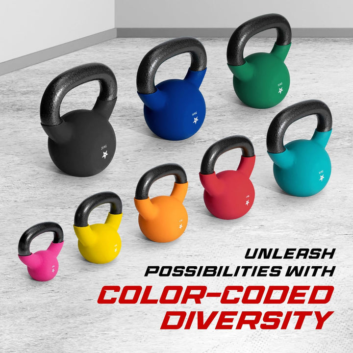 Yes4All 2-20 kg Cast Iron Kettlebell with Neoprene Coating, Multicoloured Kettlebells, Swing Dumbbel