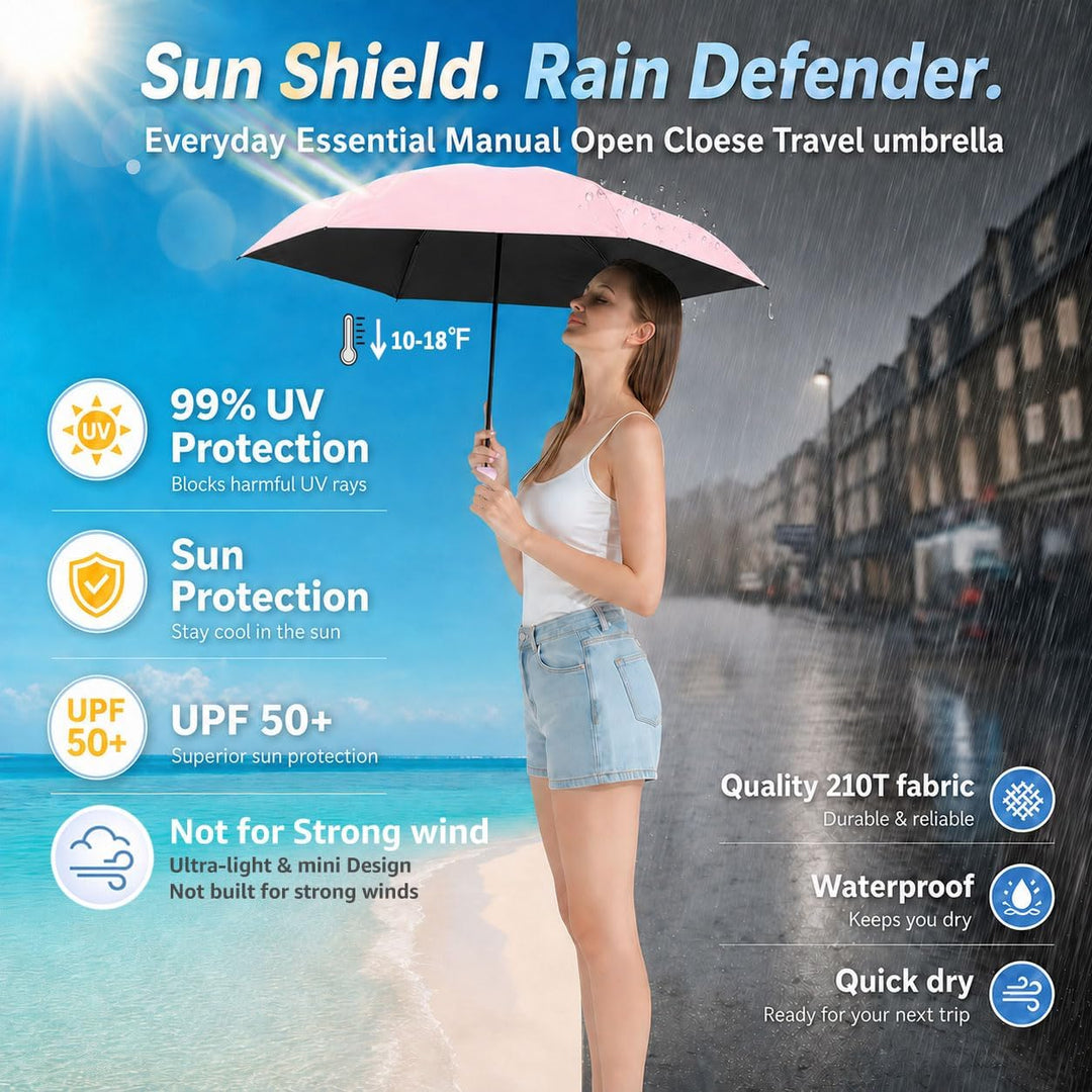 BAODINI Reise-Mini-Regenschirm für Geldbörse mit Etui, kleiner, kompakter UV-Regenschirm, Sonnenlich