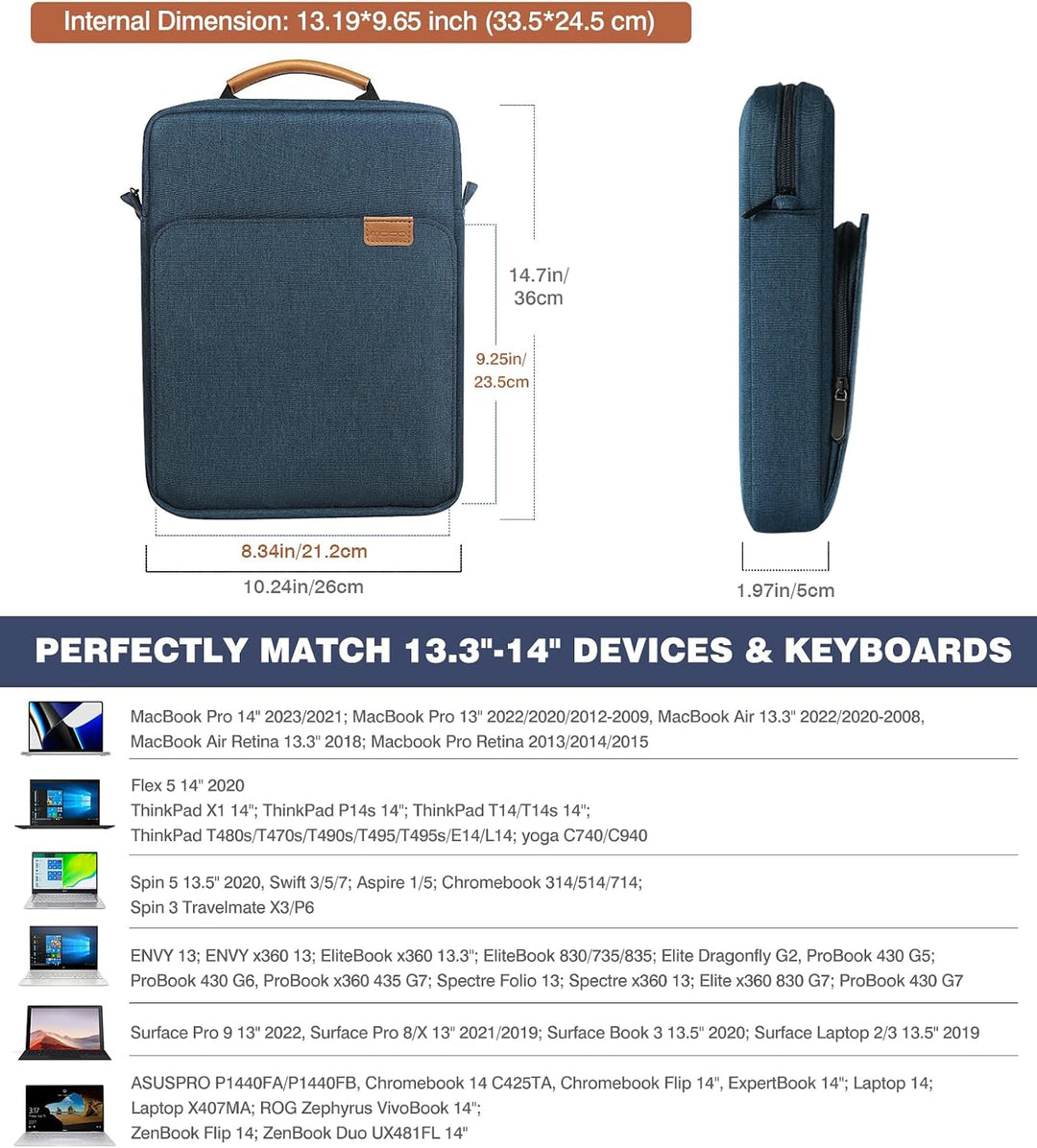 MoKo 13,3-14" Laptop Hülle, Tragetasche Kompatibel mit MacBook Pro 13" M2/M1/14 M2 MAX 2021-2023/Mac