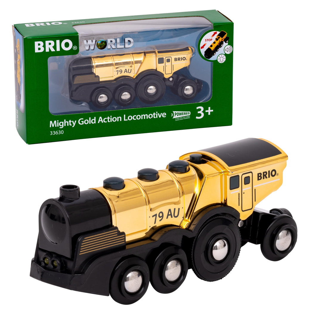 BRIO World 33630 - Goldene Batterielok mit Licht und Sound - Mit Auskoppel-Funktion zur Nutzung als