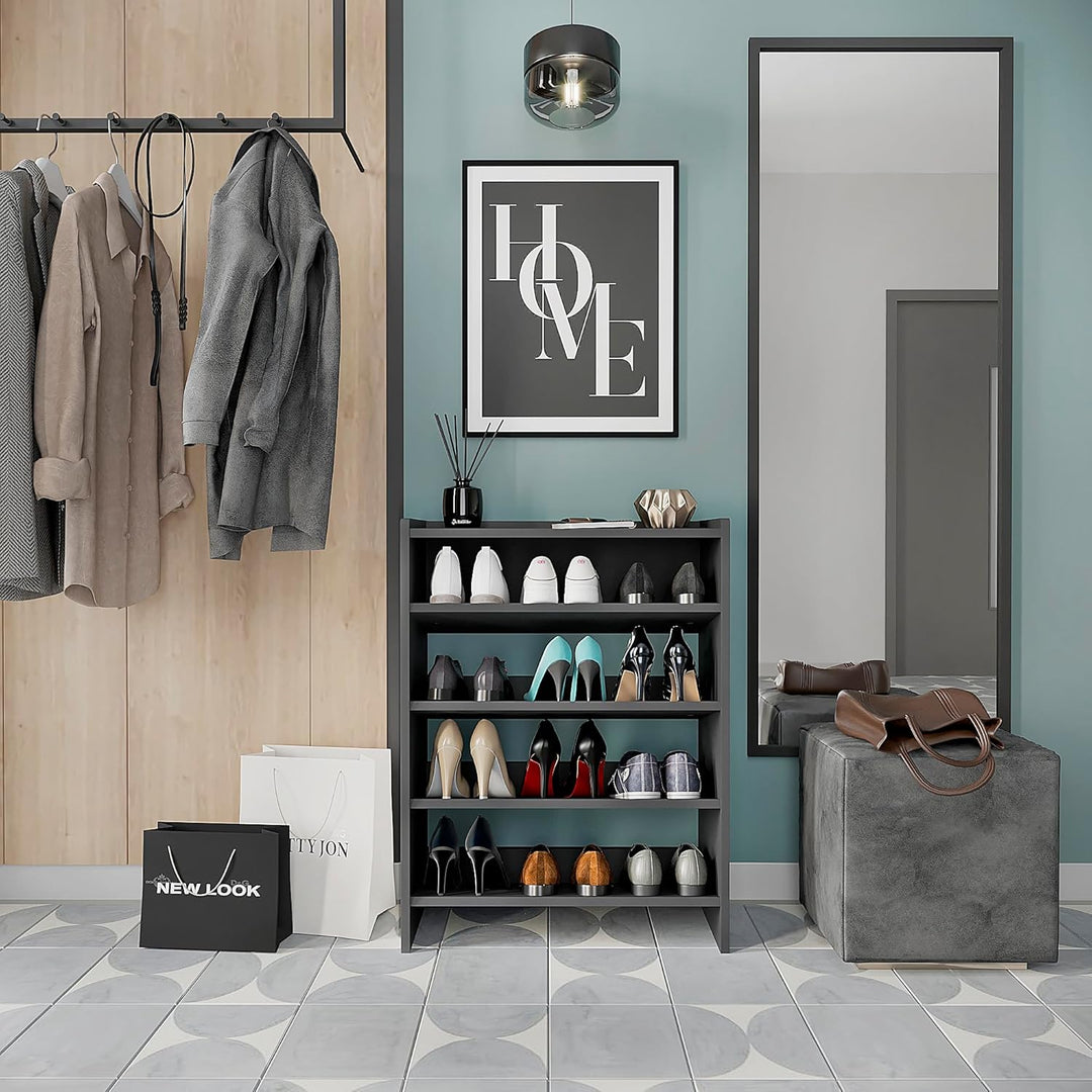 KOMTO Schuhregal Schmal - Schuhablage Flur mit 4 Ebenen Offener Schuhschrank Schuh Organizer Platzsp