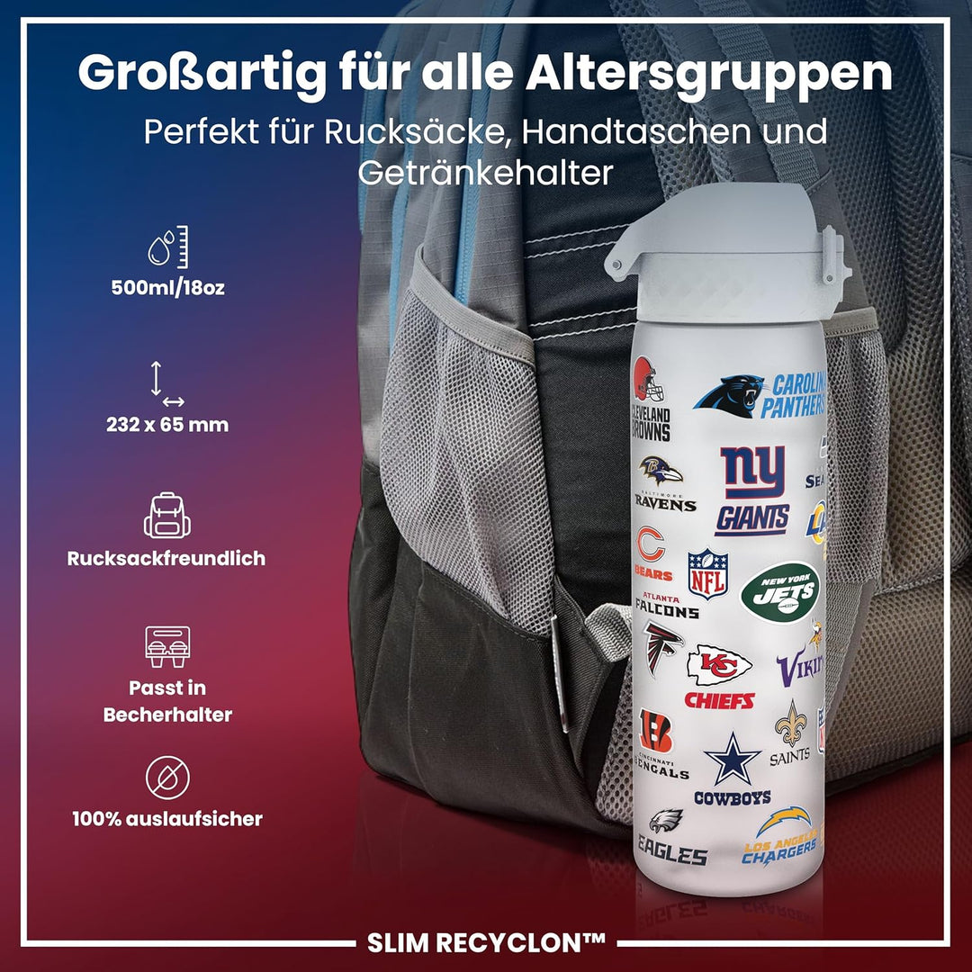 ion8 NFL Edelstahl-Trinkflasche, Auslaufsicher, Einhandöffnung, Sichere Verriegelung, Spülmaschinenf
