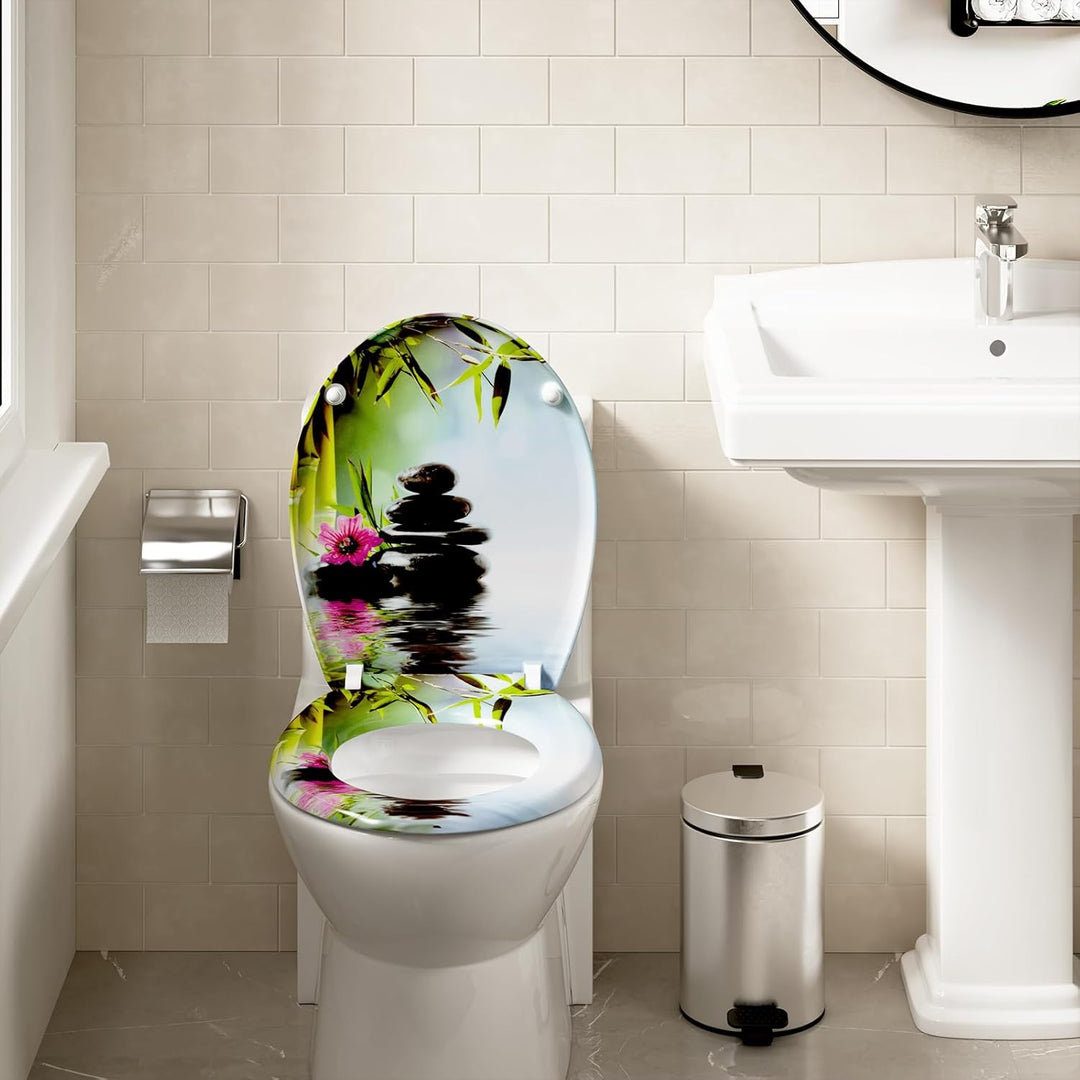 WOLTU WC Sitz mit Absenkautomatik,Toilettensitz Motiv, Toilettendeckel aus Duroplast, Stable Klodeck