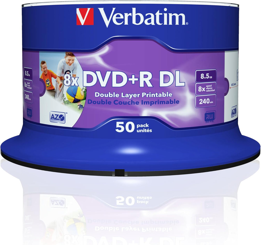 Verbatim DVD+R Double Layer Wide Inkjet Printable 8.5GB, 50er Pack Spindel, DVD Rohlinge bedruckbar,