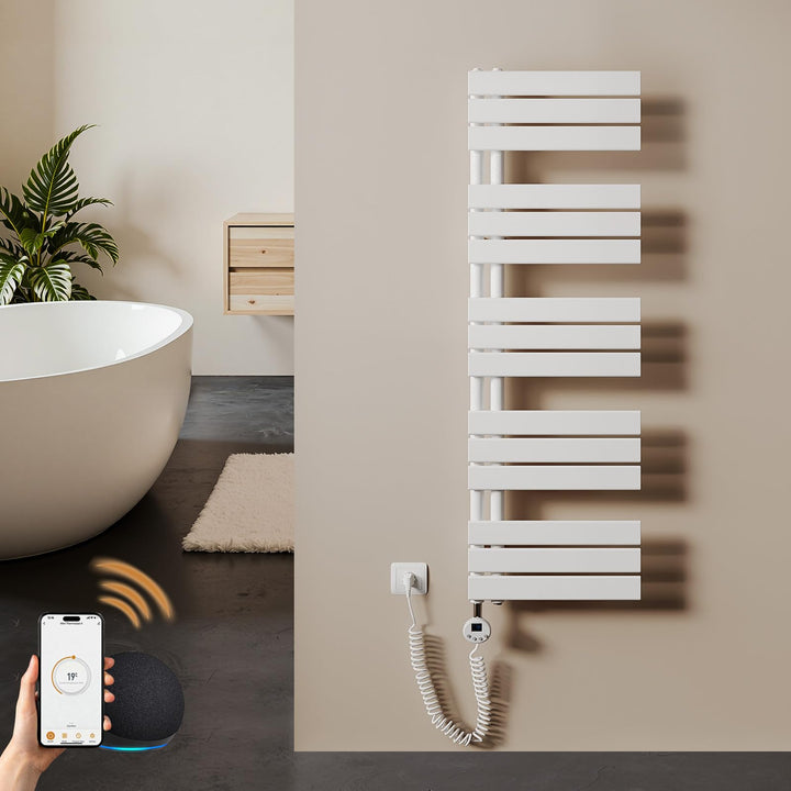 S'AFIELINA Badheizkörper Elektrisch 1320×400mm Weiss, 600W Handtuchheizkörper Elektrisch mit Thermos