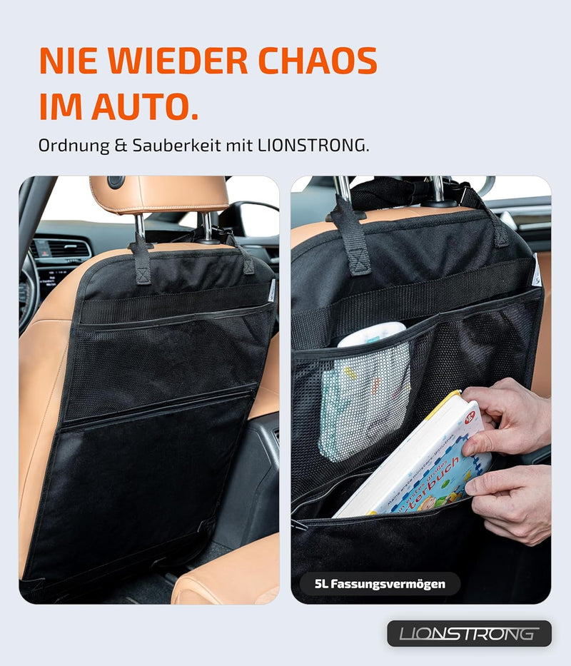 LIONSTRONG® Auto Organizer Kinder Rücksitz schwarz [WASSERDICHT] - Rückenlehnenschutz Auto Kinder un