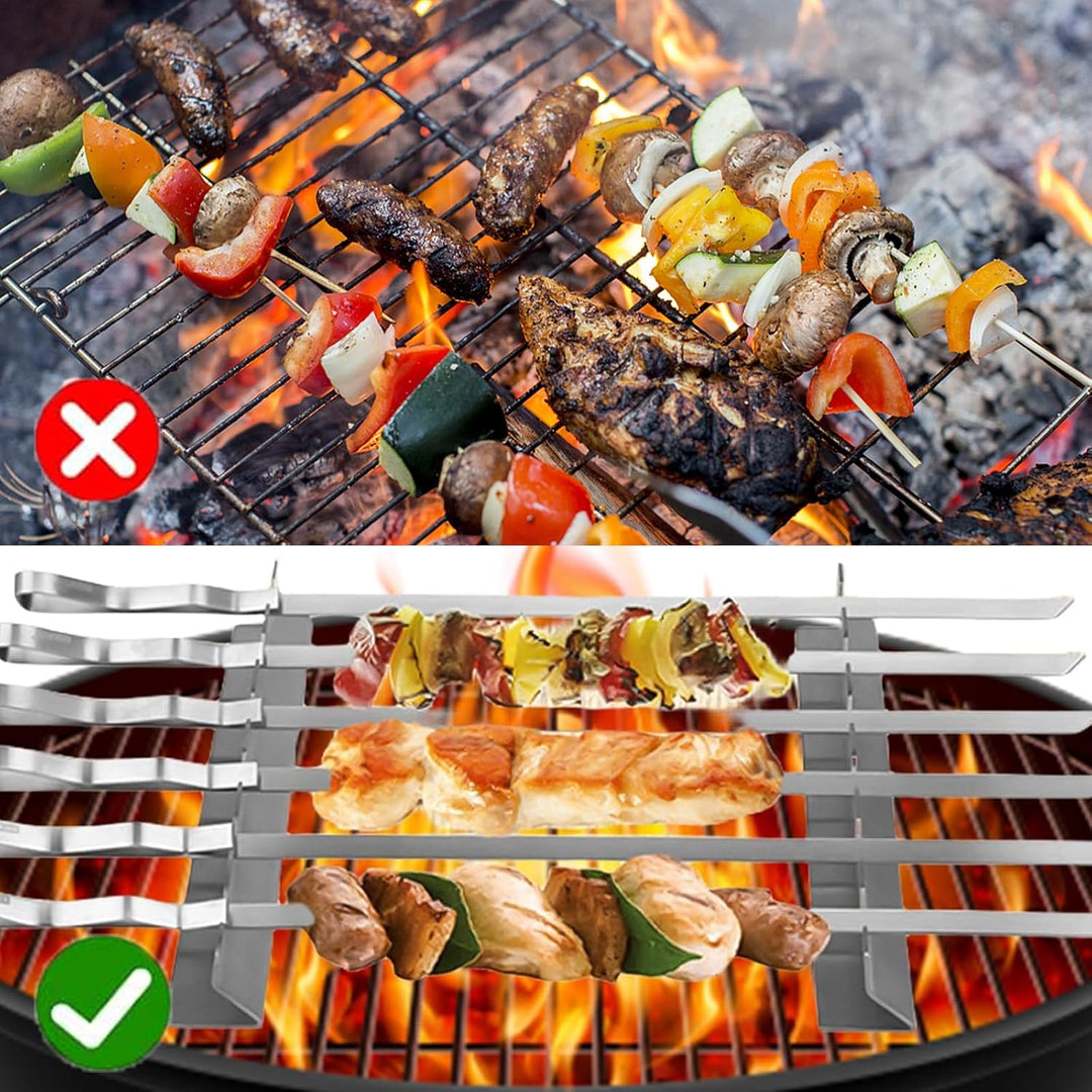 4 Stück Grill Spiesse Rack, Edelstahl Spiesse Halte, BBQ Halterung für 6 Spiesse, BBQ Grillen Zubehö