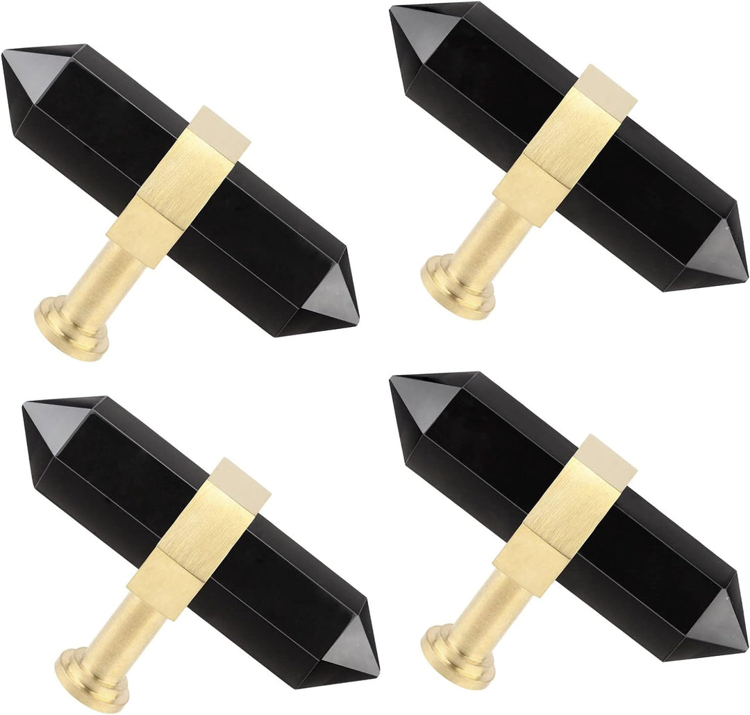 KYEYGWO 2 Stück Obsidian Heilstein Punkt Möbelknöpfe mit Schrauben, Messing Schubladenknöpfe Kristal