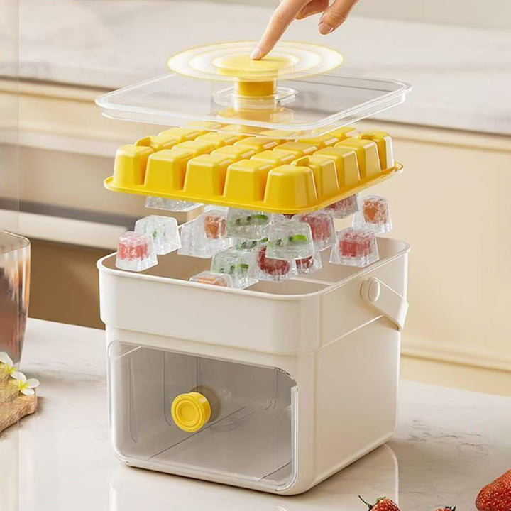 Ice Molds, Ice Maker with Handle Lid, 5.98 x 5.59 x 5.08 Inches Press-Typ Double Layer Design, Kitch