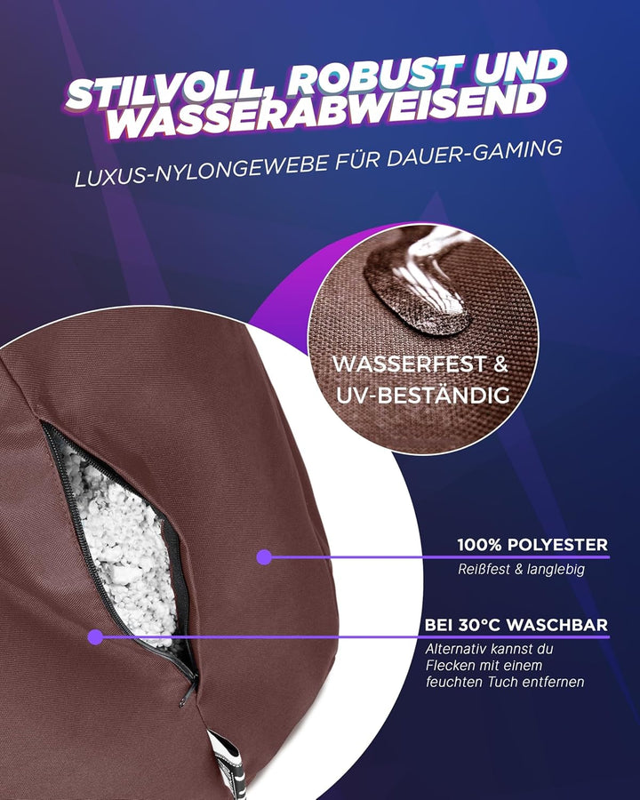 PATCH HOME Gamer Kissen & Lounge Sitzsack – befüllbar mit Reissverschluss, gefüllt mit Styropor, gee