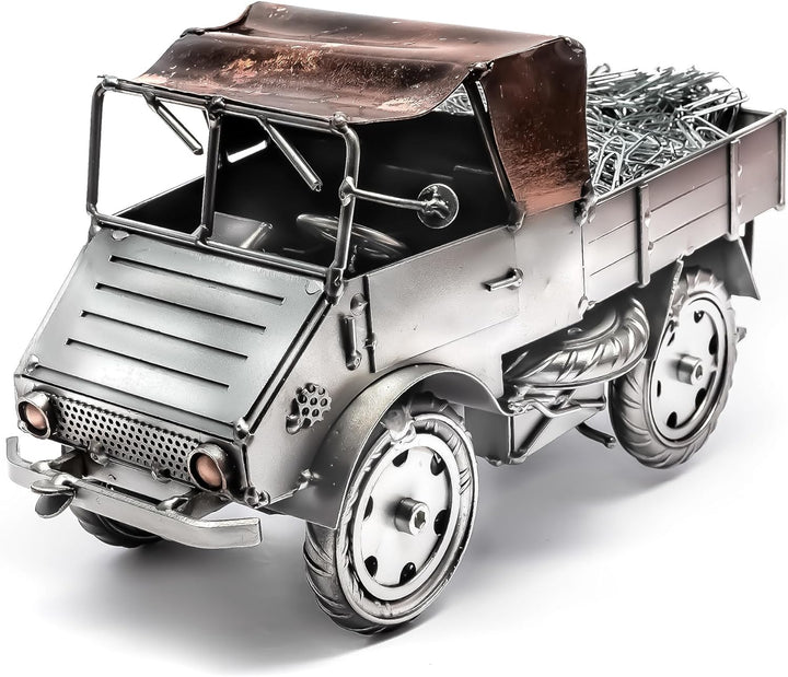 Boystoys.de STEEMO Metallkunst Deko Fertigmodell: Unimog - Bürodeko, Stahl, Grau, 24x11x14 cm - Echt