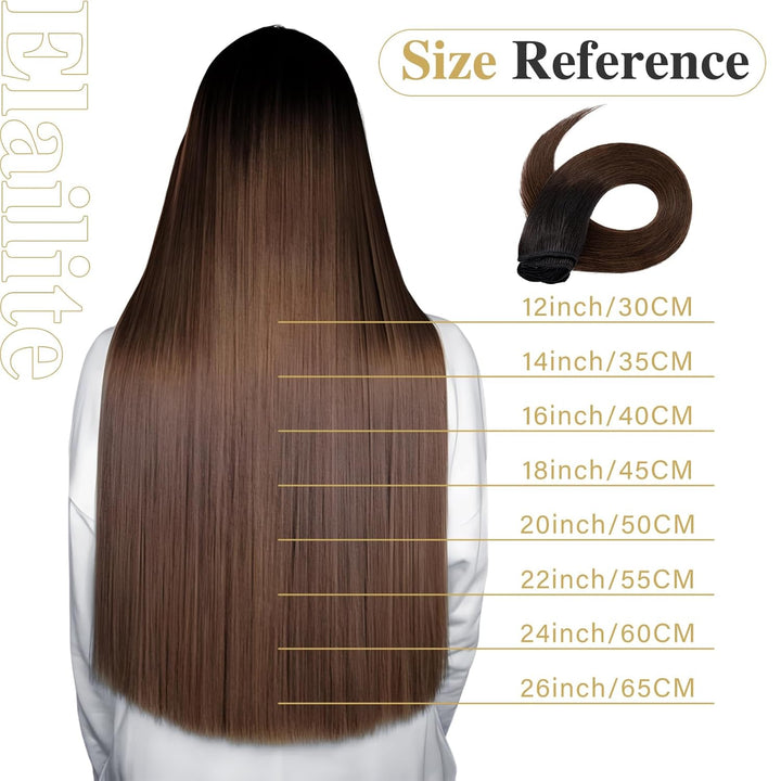 Elailite Extensions Echthaar Clip in 8 Tressen Glatt #1BT4 Naturschwarz ombre Mittelbraun, Haarverlä