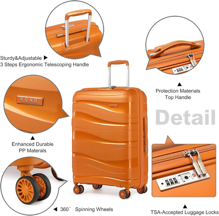 KONO Gross Koffer 75cm Leicht Reisekoffer aus Polypropylen Hartschale Koffer mit 4 Rollen und TSA Sc