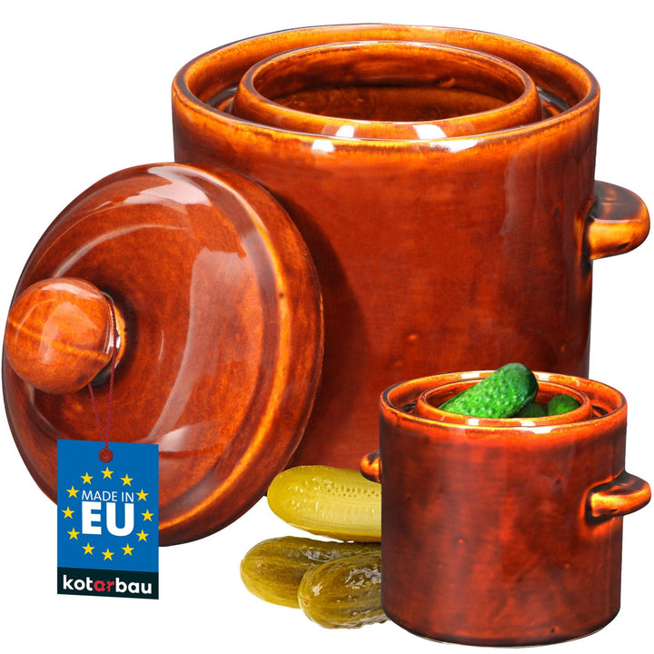KOTARBAU® Gärtopf 1,8 L Braun Steinzeugtopf mit Hermetikdeckel Gurkentopf Sauerkrauttopf Einmachtopf