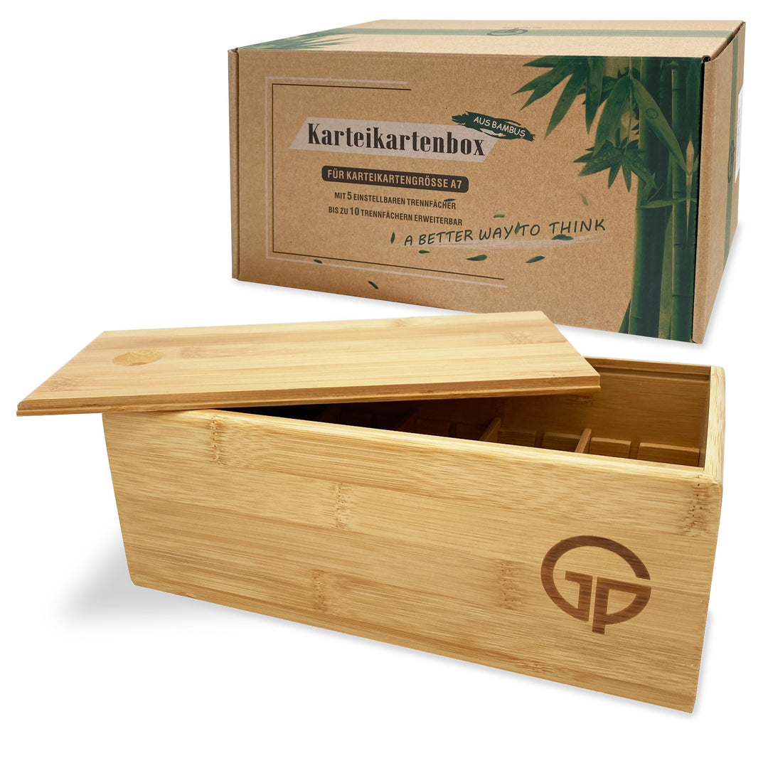 GP Get Productive Karteikasten für 1000 DIN A7 Karteikarten, inkl. 4 einstellbaren Trennbrettern der